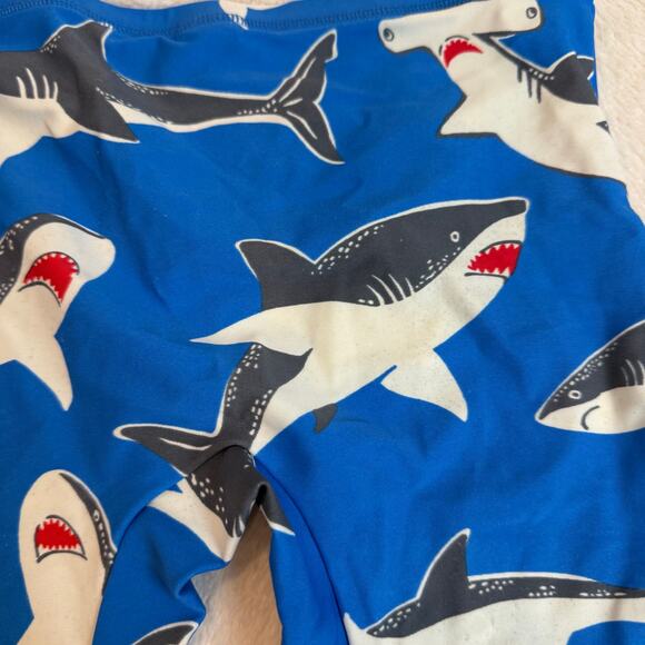 Mini Boden Long Swim Trunks Euro Shorts Jammers Boys 7 8 Blue Shark Print - Picture 4 of 7
